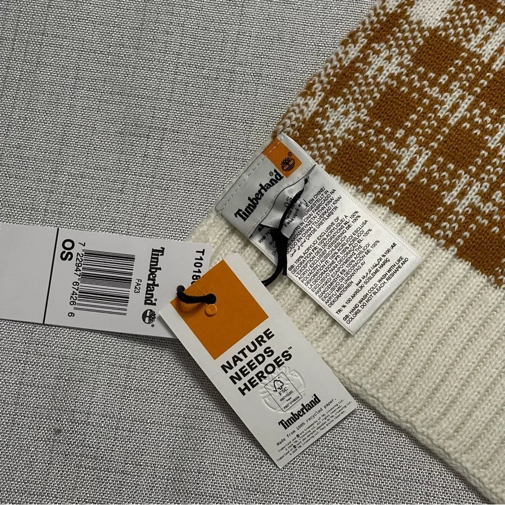 Timberland Scarf - Tan & White Houndstooth Plaid Cozy Winter Holiday Neutral NWT